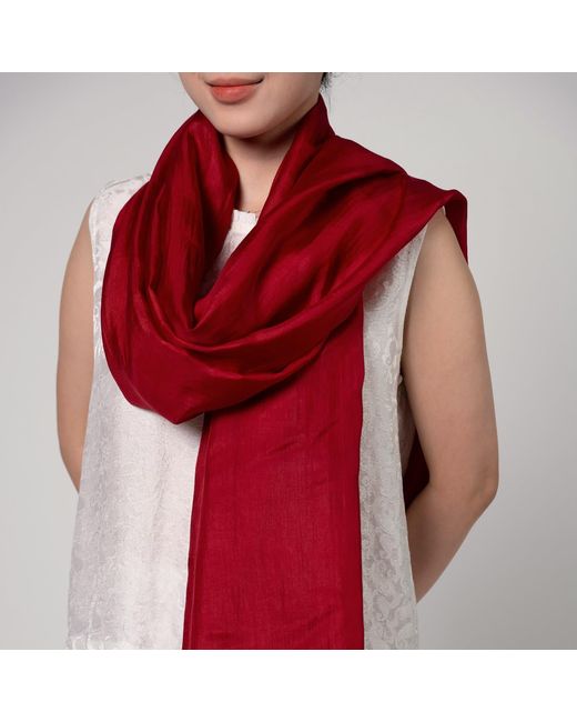 Silk and Bears Red Crimson Silk Scarf – Hand-Dyed Mulberry Silk Shawl, Evening & Occasion Wrap