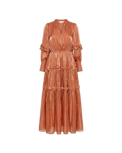 Cy Boutique Orange Silky Feeling Organza Dress With Ruffle Design