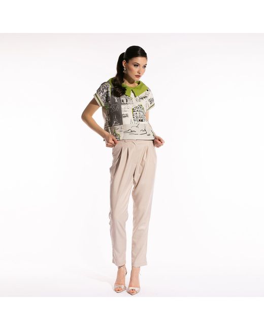Larisa Dragna Green Blouse With Detachable Collar And Architectural Print