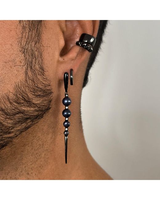 SALLY SKOUFIS Black Luna Alchemy Earrings With Natural Pearl & Made Cz Diamond Stimulant