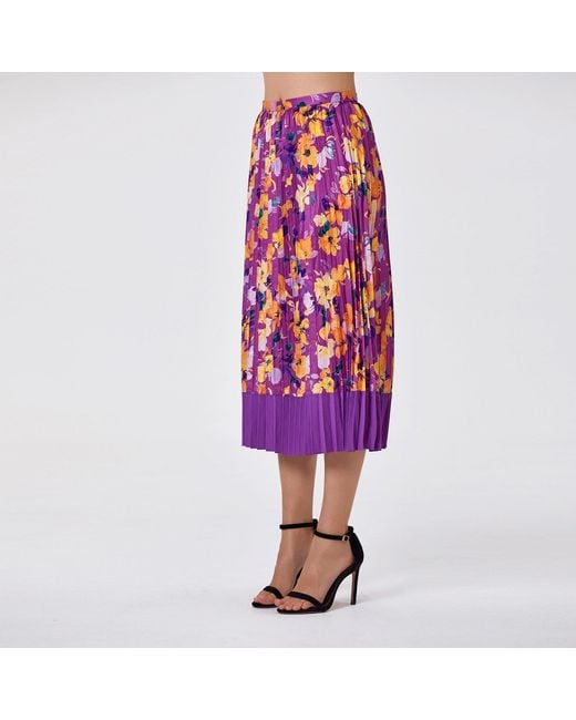 Smart and Joy Blue Pleated Midi Skirt With Print