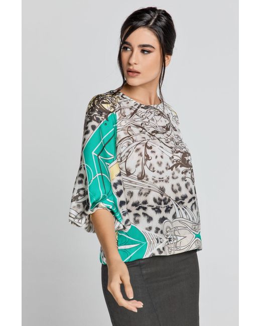 Conquista Multicolor Print Top With Bishop Sleeves