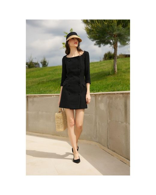 AVENUE No.29 Black Boat Neck Boucle Blazer Dress
