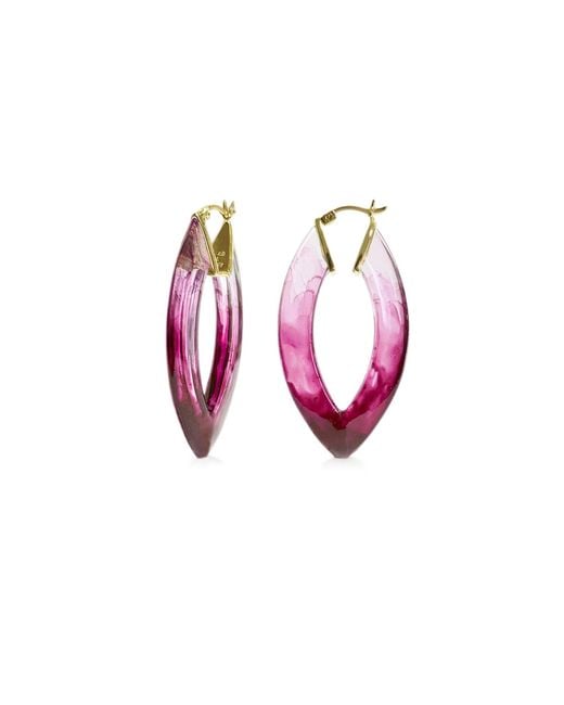 Gold & Honey Red Ombre Marquise Lucite Hoop Earrings