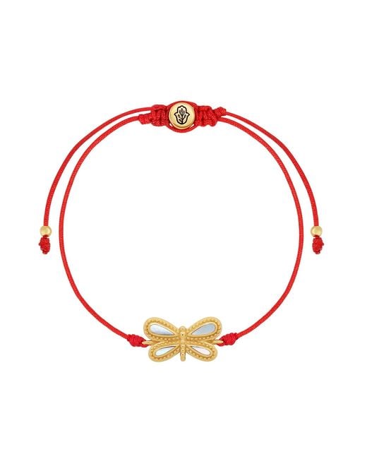 Karma and Luck Red Infinite Grace Mother Of Pearl Dragonfly String Bracelet