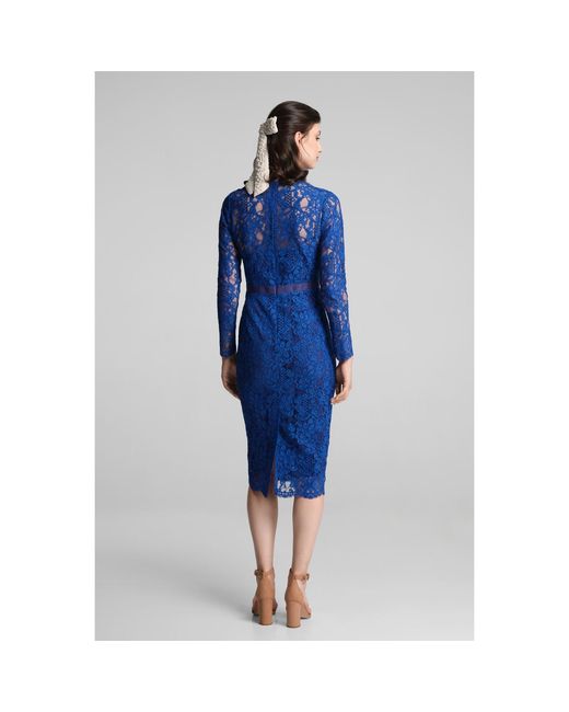 Rumour London Blue Chiara Long Sleeve Lace Dress