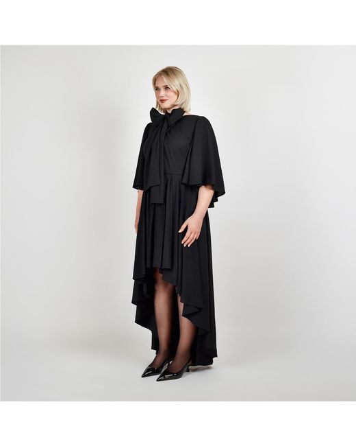 Femponiq Black Bow Tie Neck Cape Sleeve Maxi Dress