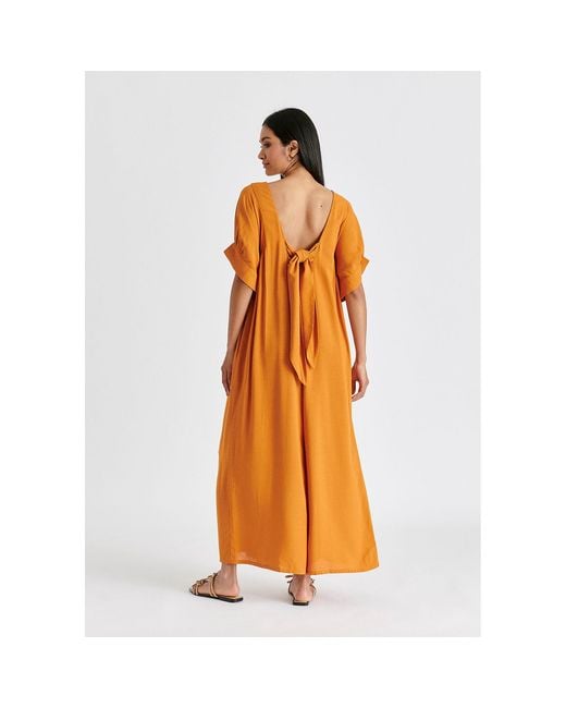 Paisie Orange Relaxed Fit Wide Leg Jumpsuit With Belt