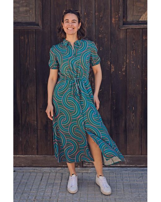 Sugarhill Green Cassandra Midi Shirt Dress Concentric Circles