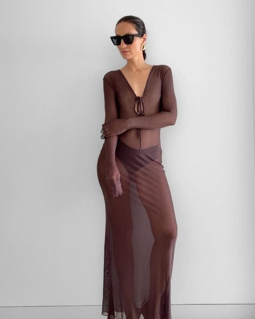 Alia Studio Brown Amethyste Maxi Mesh Dress