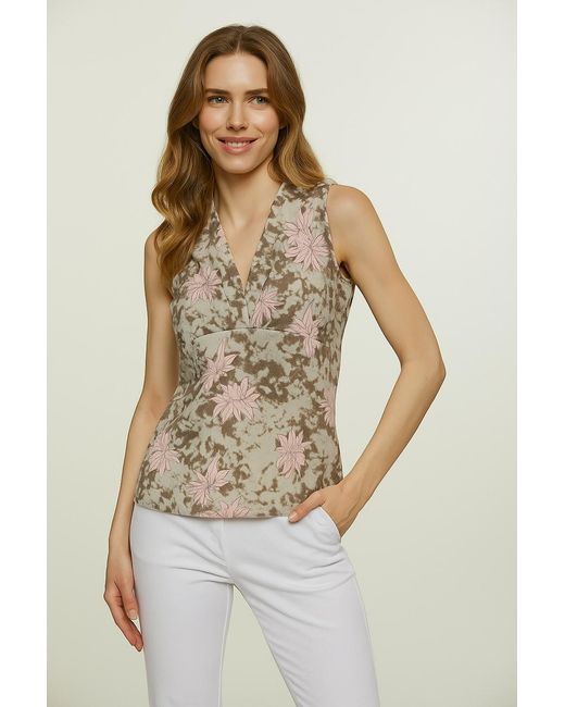 Conquista Pink Neutrals Floral Polyamide Jersey Sleeveless Top