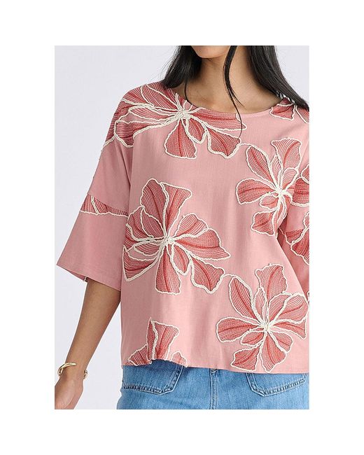 Paisie Pink Floral Embroidered Relax Fit Top