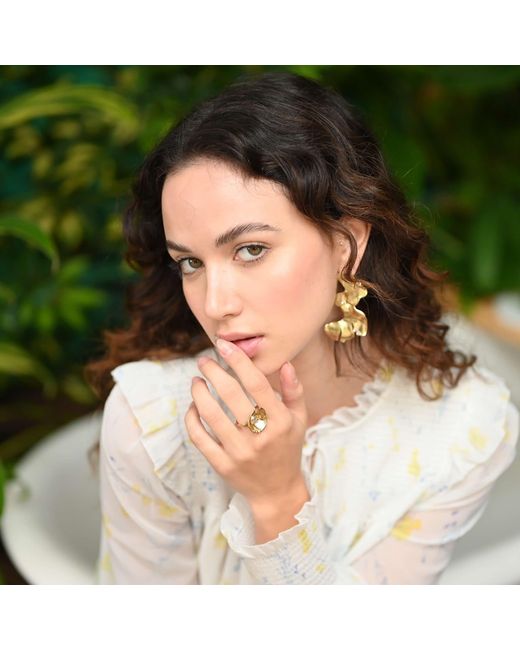 Rare Matters Jewelry Metallic Organic Clear Glass Lily Ring