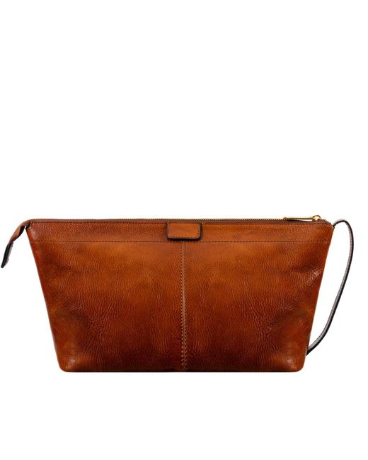 Time Resistance Brown Cognac Leather Cosmetic Bag Dopp Kit for men