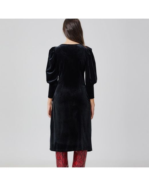 Smart and Joy Black Puffy Sleeves Velvet Dress