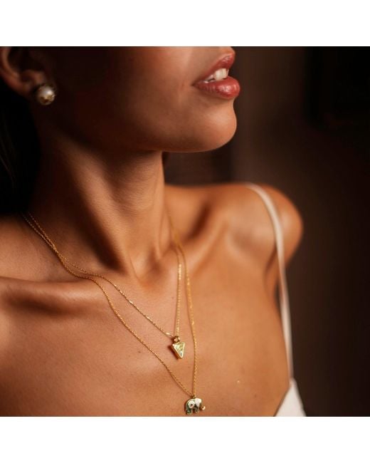 Ebru Jewelry Metallic Minimalist Pearl & Triangle Pendant Evil Eye Talisman Necklace