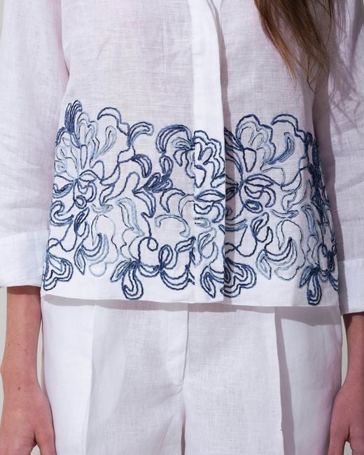 MARICEL White Fiore Blouse Raffia Embroidery