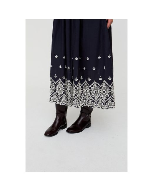 Lily and Lionel Blue Cora Sleeveless Jersey Bodice Embroidered Midi Dress