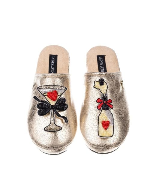 Laines London Metallic Softie Slippers With Popping Champagne Brooches