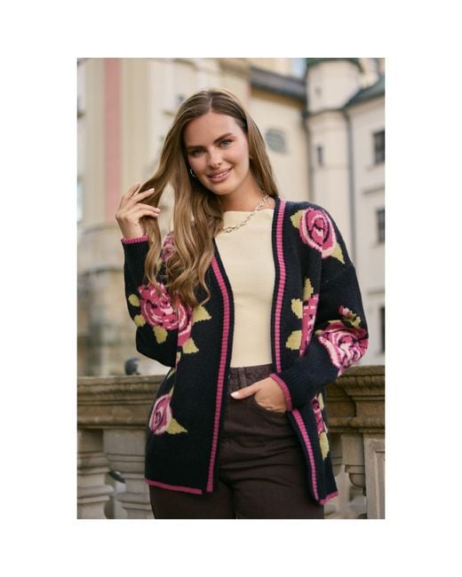 Saachi Red Flower Print Multi Cardigan