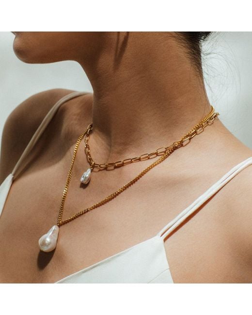 Lait & Lune Metallic Ryna Link Chain Pearl Necklace