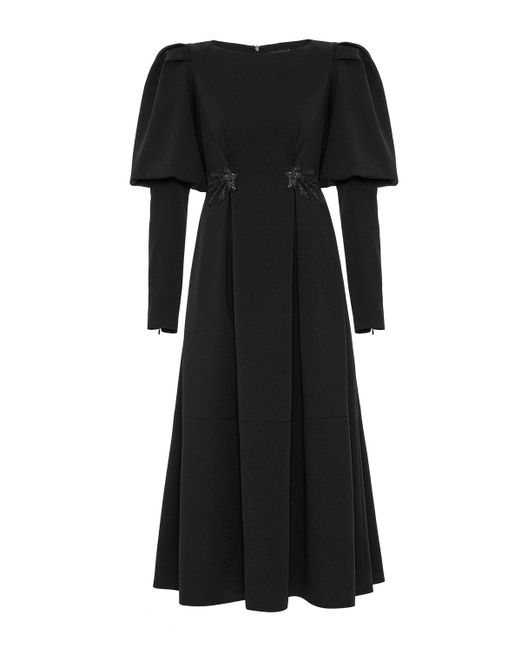 Nocturne Black Balloon Sleeve Long Dress With Removal Sleeves