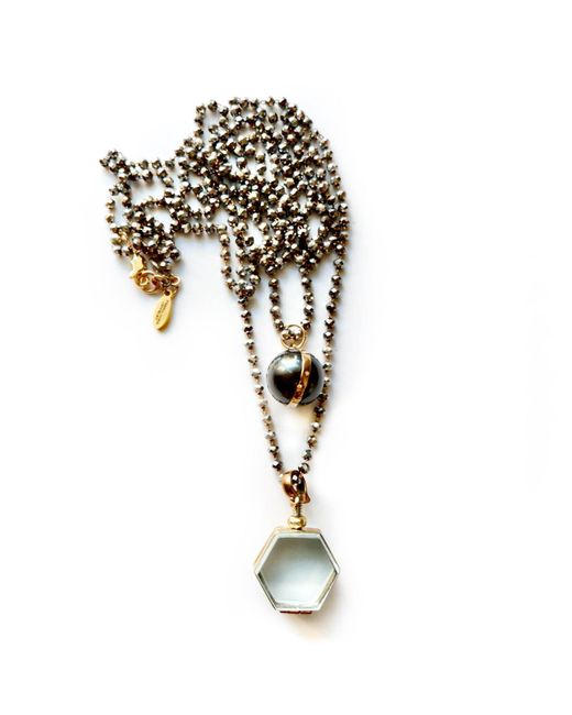 Persia Dona Jewelry Metallic Vintage Locket Pearl Pyrite Necklace