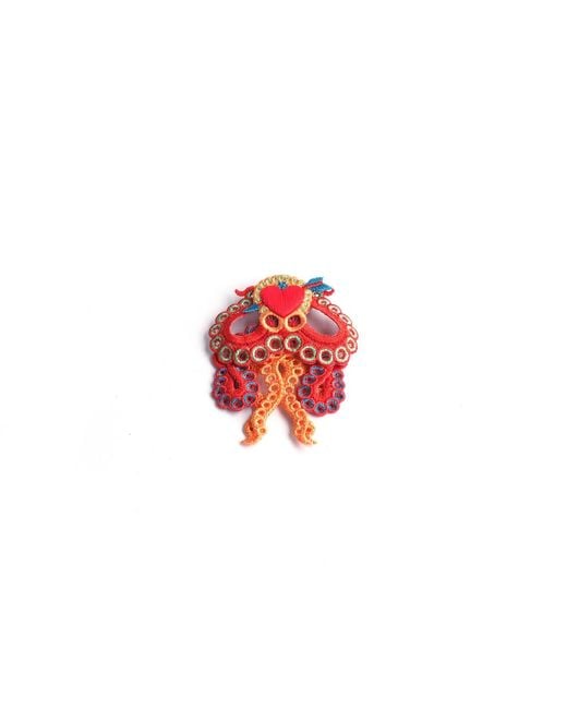 Nana Watanabe Red Arrow & Octopus Embroidery Earrings