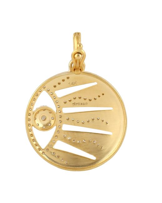 Artisan Metallic Diamond 14k Yellow Sun Burst Pendant Handmade Elegant Look