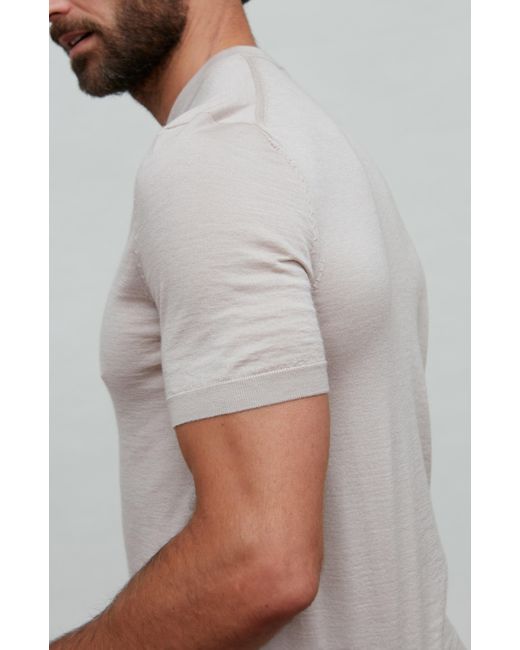Paul James Knitwear Gray Neutrals Superfine Merino Silk Bellini Short Sleeve Jumper for men