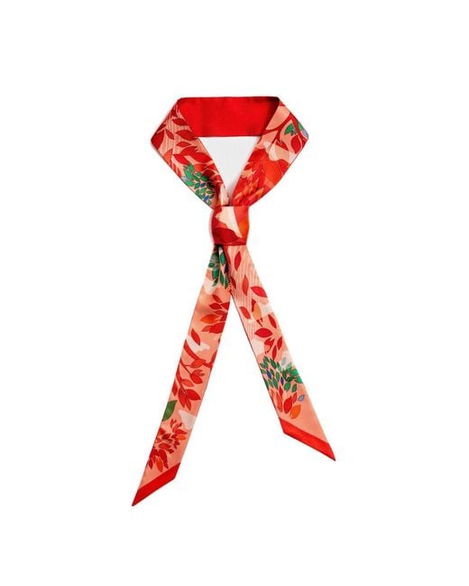 Jessie Zhao New York Red Silk Skinny Scarf Crossing