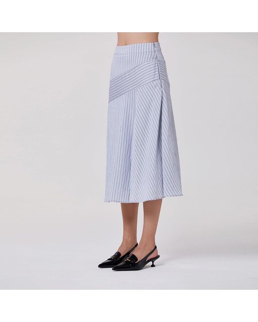 Smart and Joy White Flared Midi Skirt With Stripes