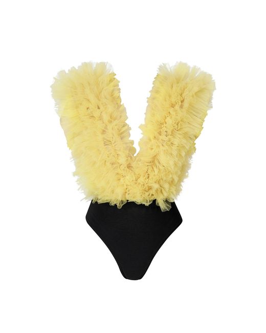 LIA ARAM Yellow Signature Lemon Ruffled Tulle Bodysuit
