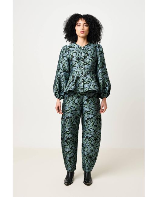 Louche Green Sutton Blossom Jacquard Barrel Trouser