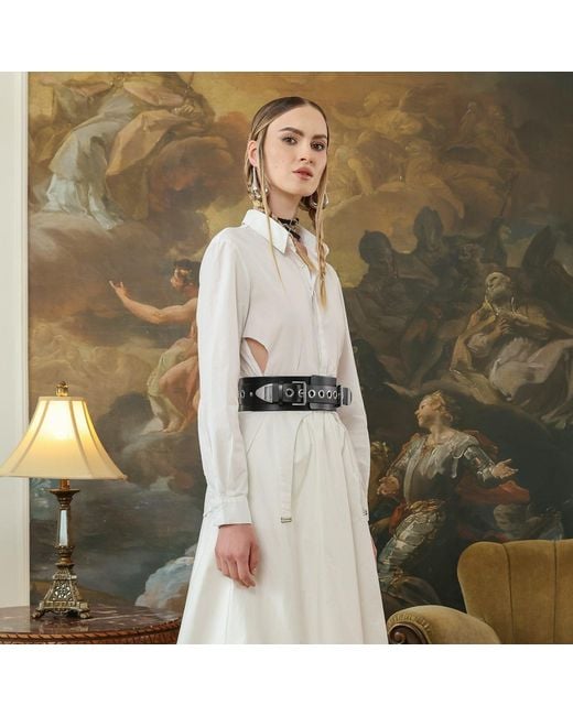 Haute Cuir Black Eyeleted Wide Leather Belt