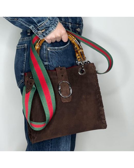 Ruj Heritage Brown Bamboo Bag Suede Cioccolato