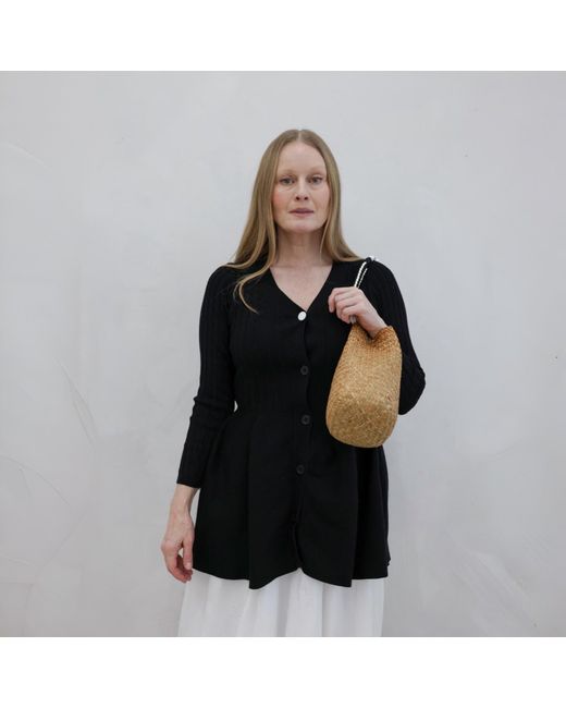 London Atelier Byproduct Black Knitted Peplum Cardigan