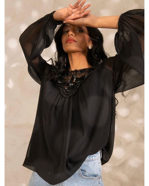 Rose & Nancy Black Bea Sequin Blouse