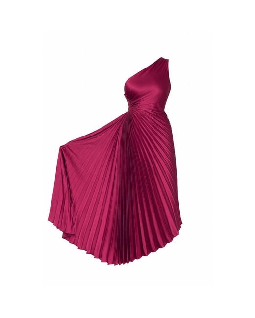 Girl In Mind Pink Aoife One Shoulder Pleated Midi Dress Berry