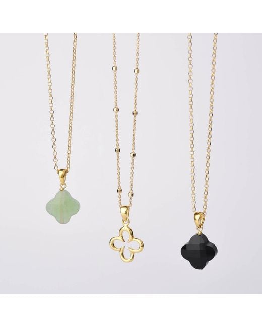 Nellou Jewellery Metallic Aventurine Gem Clover Necklace Plated Sterling