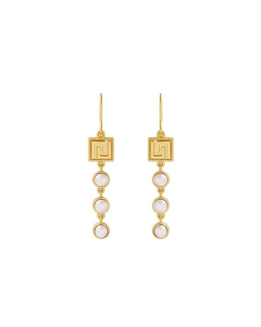 Karma and Luck Metallic Graceful Harmony Pearl Greek Key Earrings