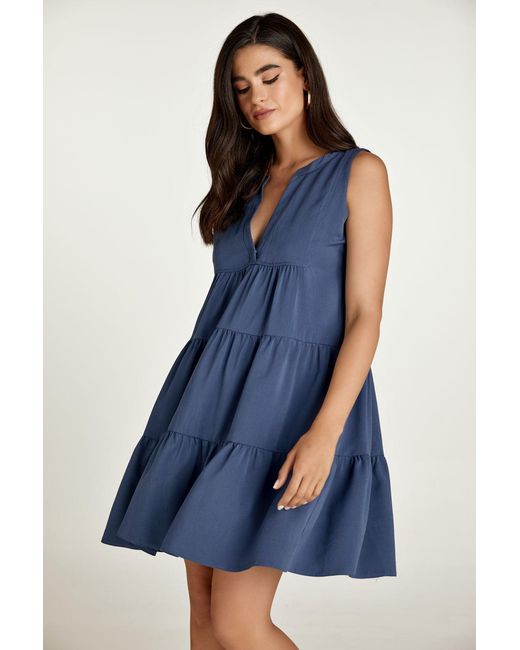 Conquista Blue Sleeveless A Line Dress