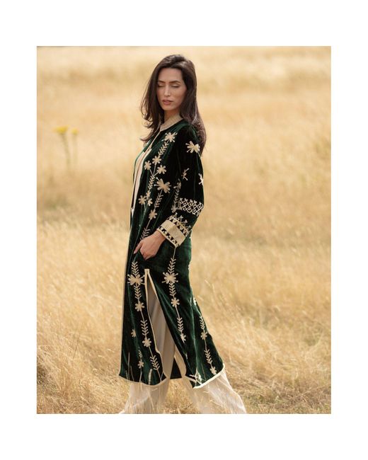 Antra Designs Green Suki Royal Silk Velvet Suki Coat