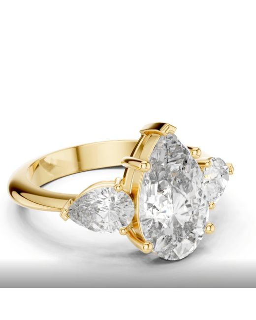 Aya Fine Jewelry White 4.00 Ct Pear Lab Grown Diamond Three Stone Engagement Ring