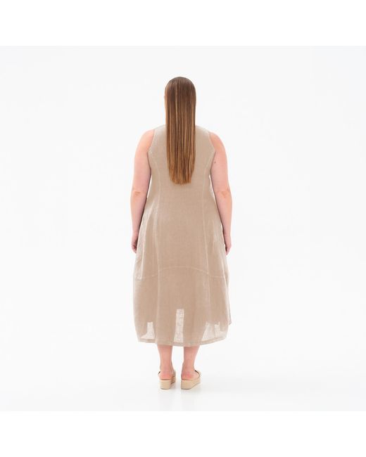 Haris Cotton Natural Neutrals Tank Curve Linen Dress With Asymmetrical Hem And Side Pockets Beach Sand