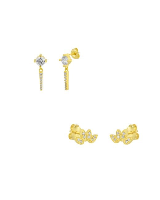 Spero London Metallic Sterling Flower Stud And Spike Drop Earrings