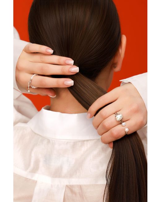 Pearl Code White Ivory Double Pearl Cocktail Ring