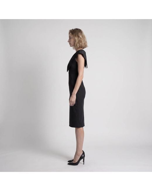 Modenaire Black Wide Collar Midi Sheath Dress