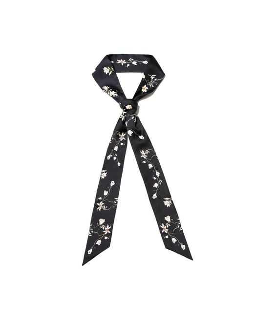 Jessie Zhao New York Black Silk Skinny Scarf Starlit Bloom