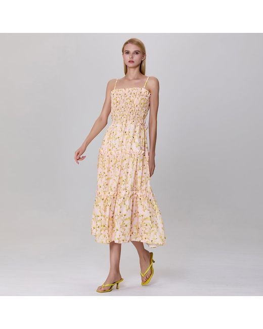 Smart and Joy Natural Neutrals Tiered Panels Printed Bustier Cocktail Dress